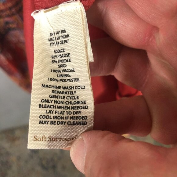 Soft Surroundings Dress Womens Medium Red Boho Paisley Floral Maxi 3/4 Sleeve - Picture 6 of 16